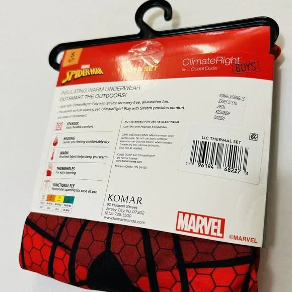 Boys Large 10 12 Warm Underwear/  PJs Spiderman  Long Sleeve Crew & Pant W/ Fly - Picture 7 of 11